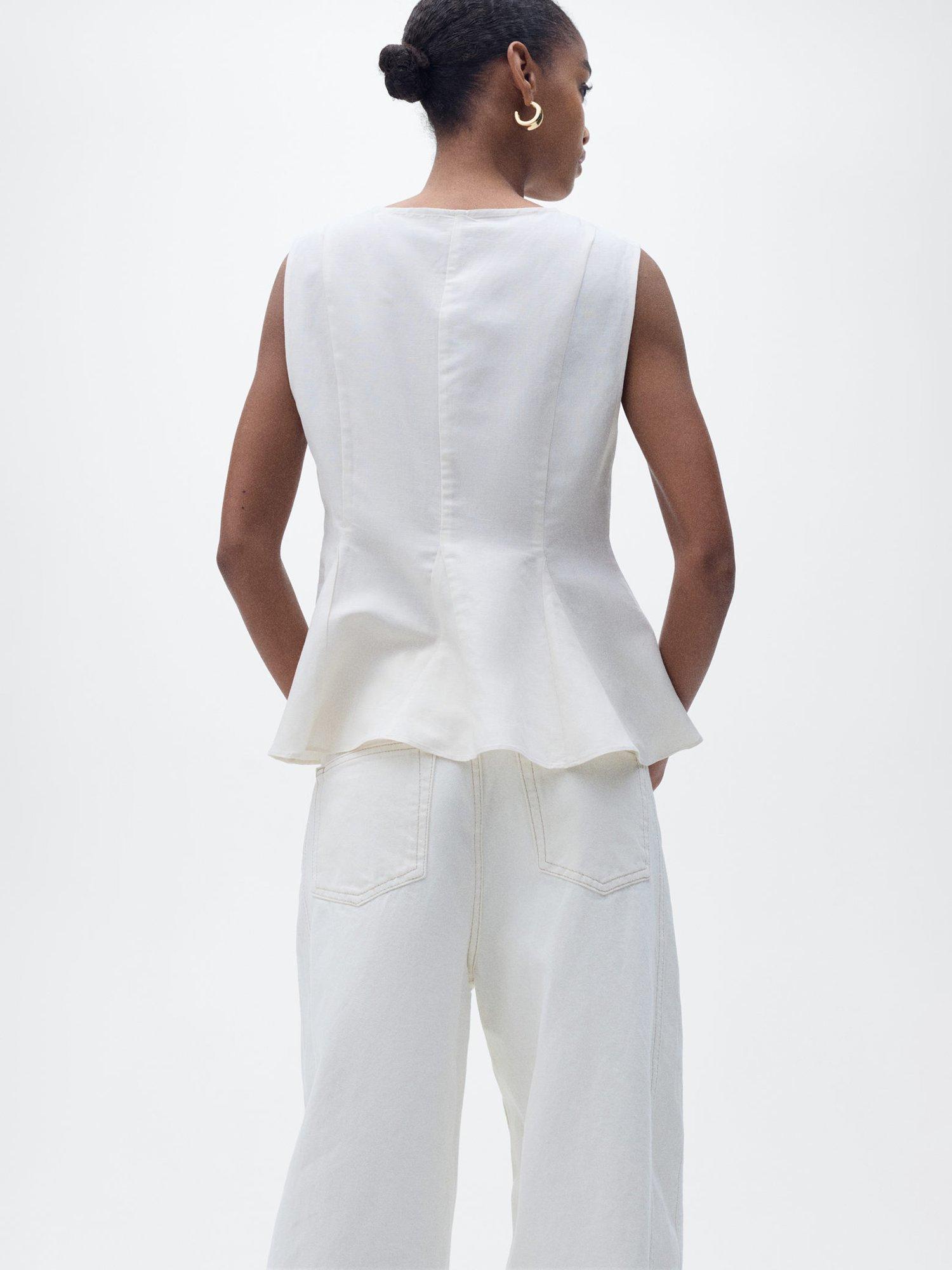 Product image 4 of 8, which shows Mango Pep Sleeveless V Neck Top, Light Beige, XXS