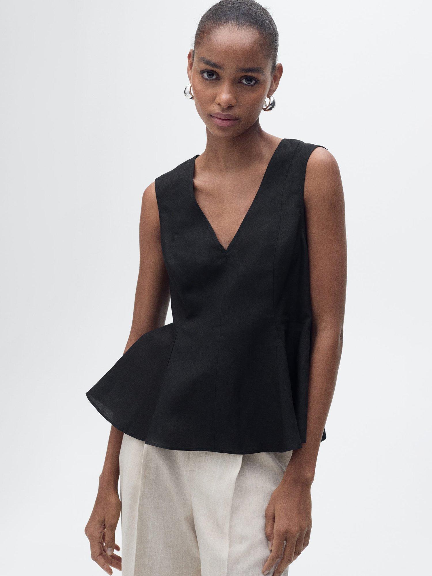 Product image 1 of 7, which shows Mango Pep Sleeveless V Neck Top, Black, XXS