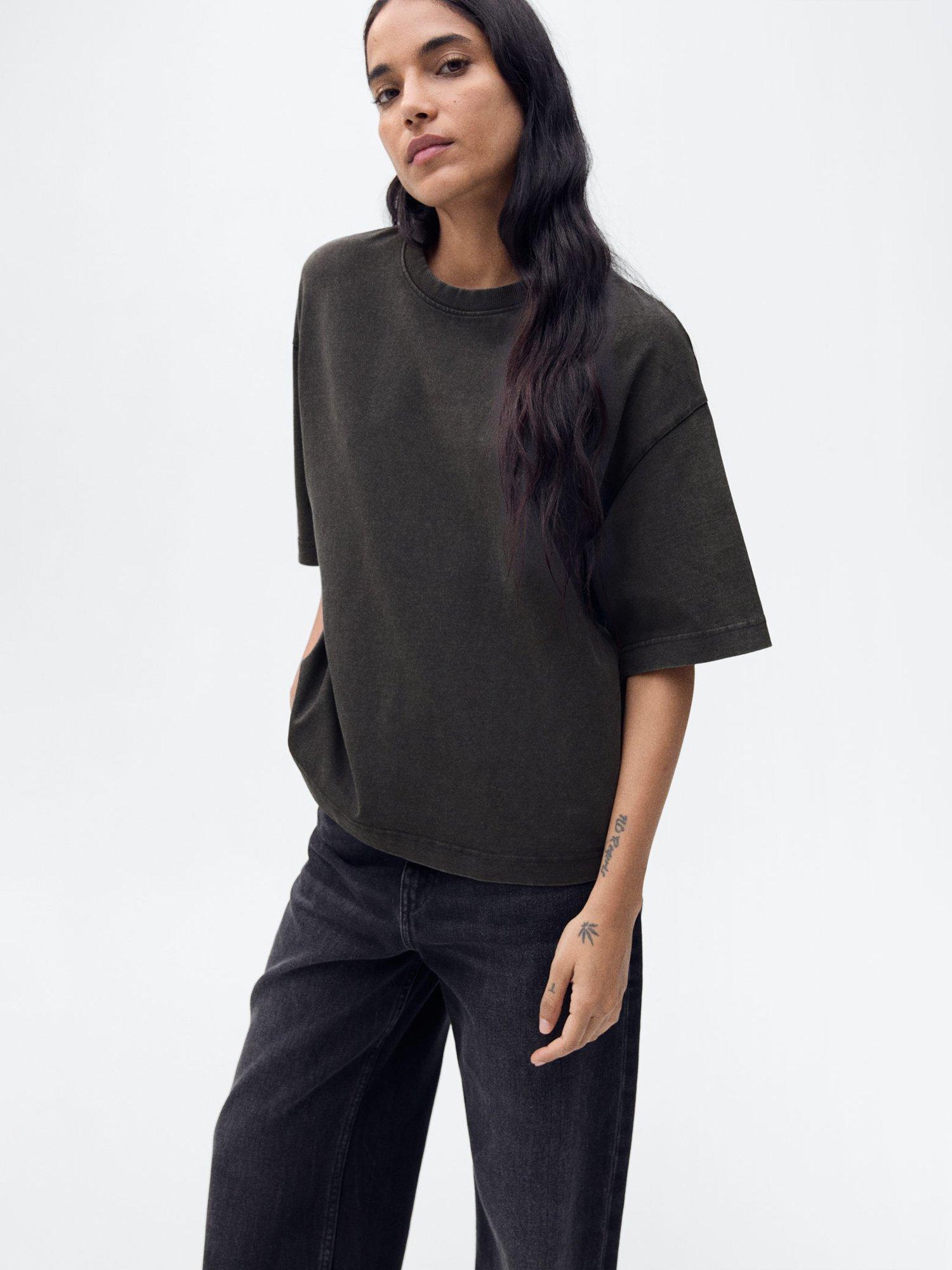 Product image 1 of 8, which shows Mango Sita Oversized T-Shirt, Charcoal, XXS