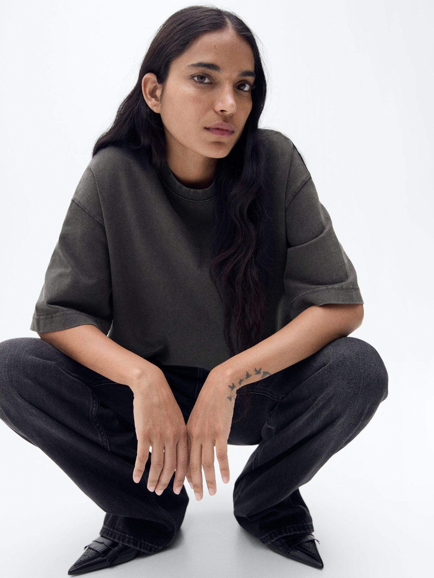 Product image 6 of 8, which shows Mango Sita Oversized T-Shirt, Charcoal, XXS