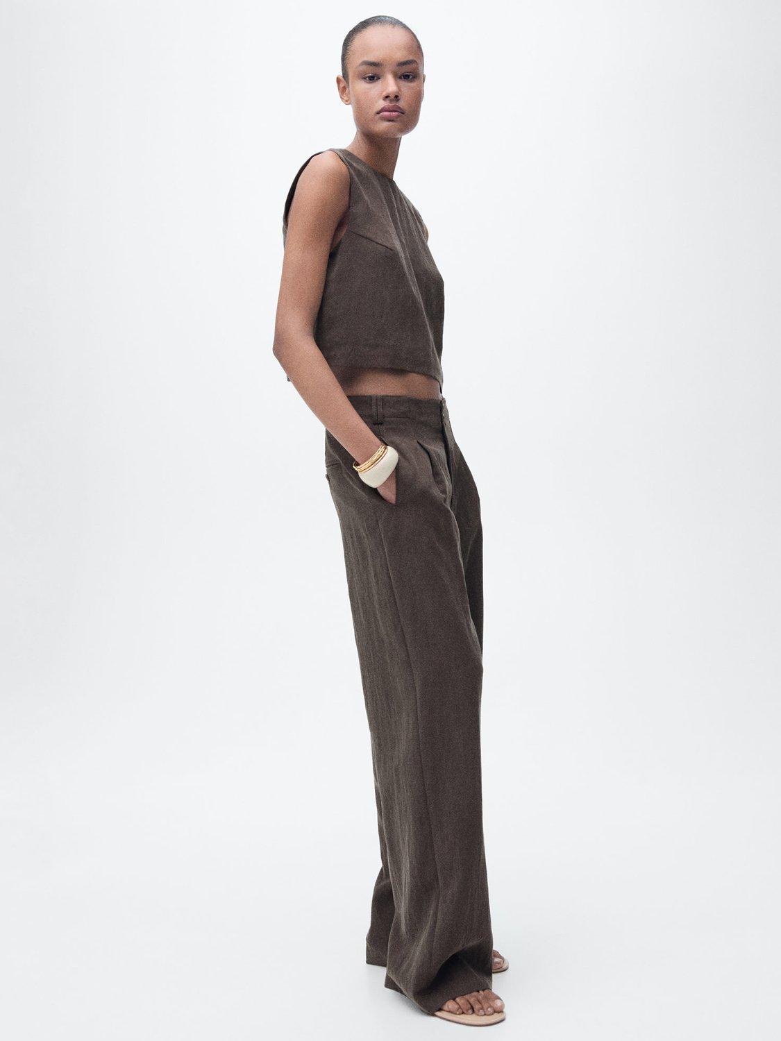 Product image 2 of 7, which shows Mango Adrian Straight Fit Trousers, Brown, 12