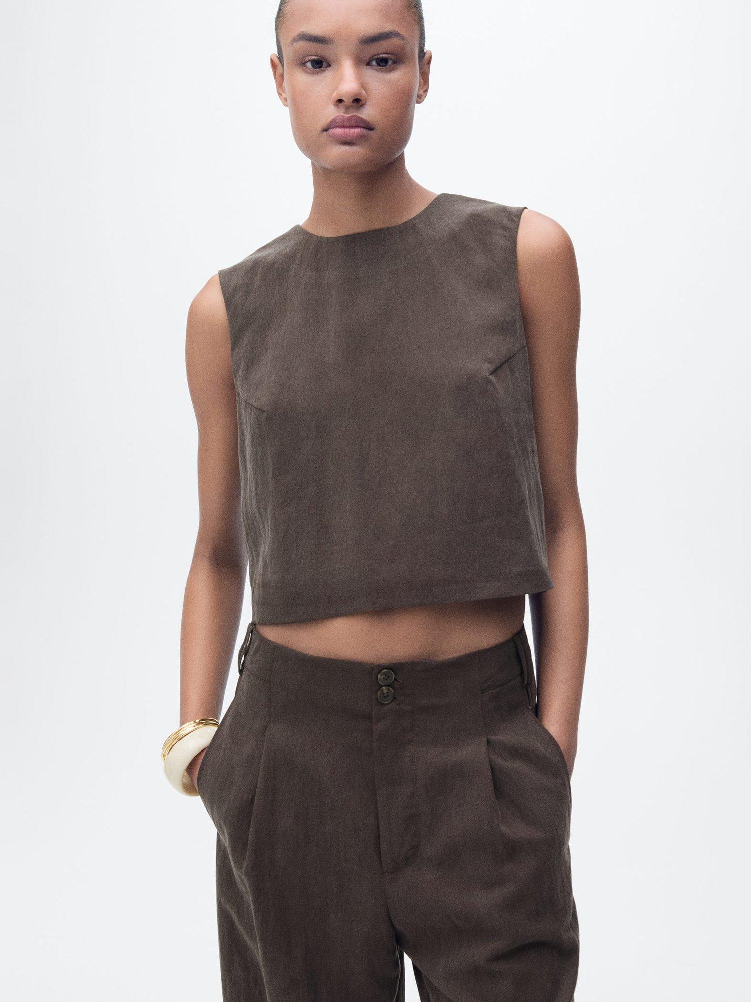 Product image 6 of 7, which shows Mango Adrian Straight Fit Trousers, Brown, 12