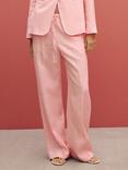 Mango Alada Straight Pure Linen Trousers, Pastel Pink