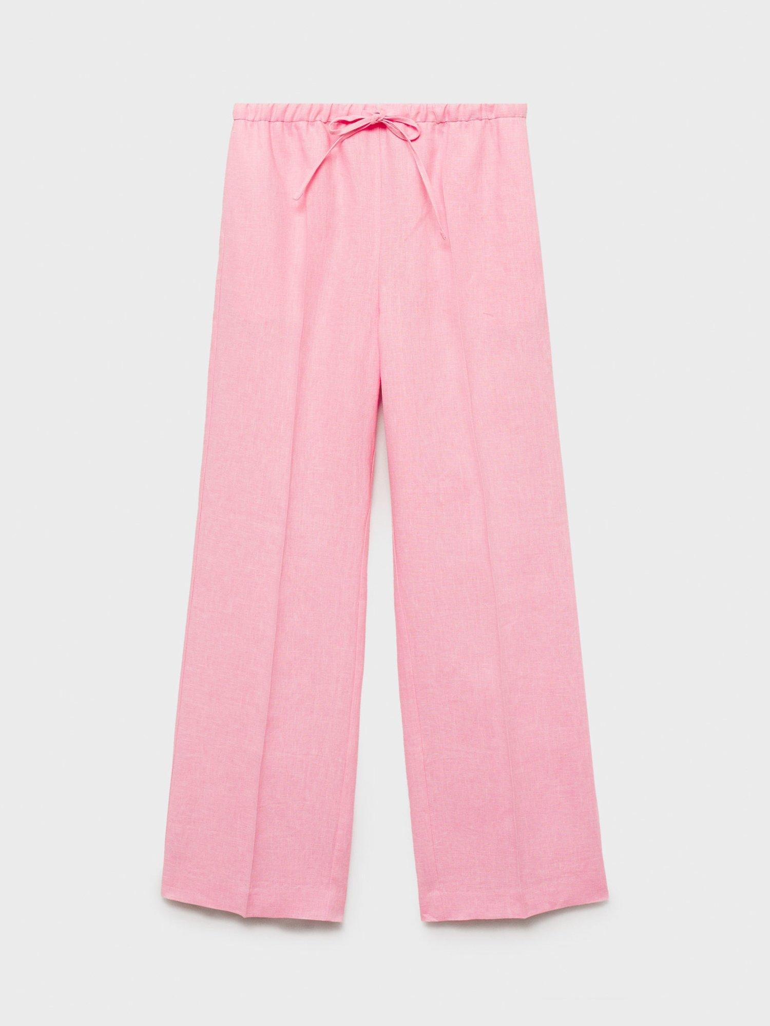 Product image 3 of 7, which shows Mango Alada Straight Pure Linen Trousers, Pastel Pink, XXS