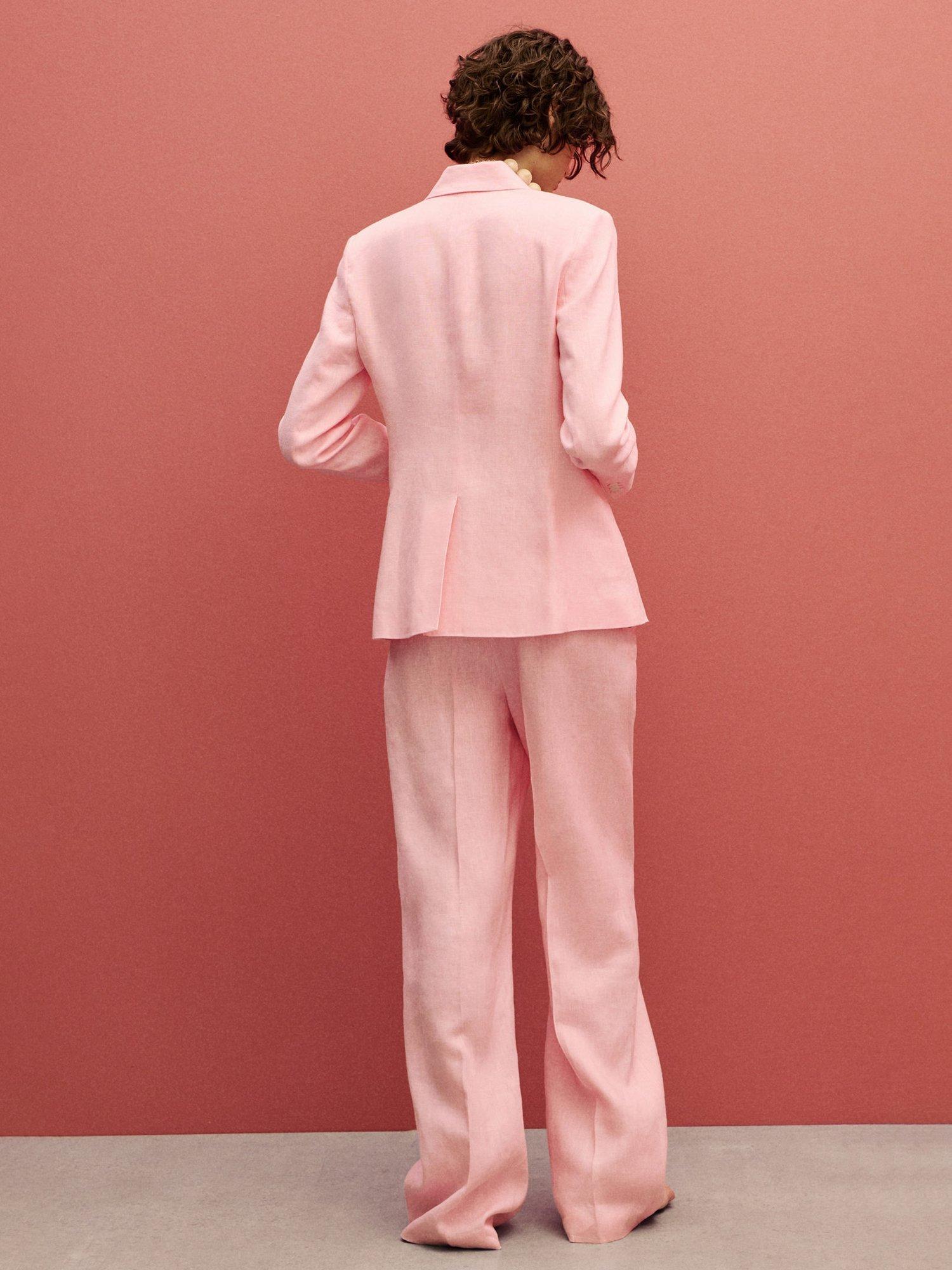 Product image 4 of 7, which shows Mango Alada Straight Pure Linen Trousers, Pastel Pink, XXS