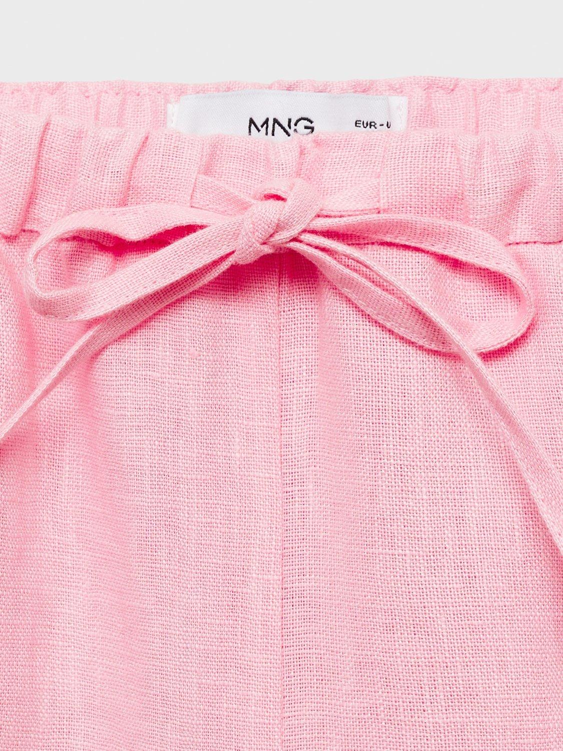 Product image 5 of 7, which shows Mango Alada Straight Pure Linen Trousers, Pastel Pink, XXS