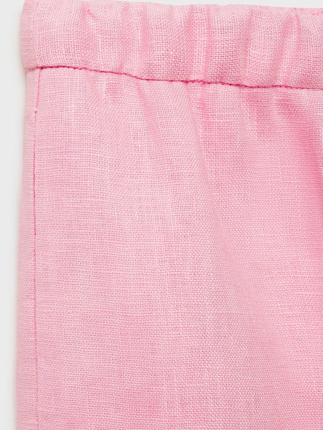 Product image 7 of 7, which shows Mango Alada Straight Pure Linen Trousers, Pastel Pink, XXS