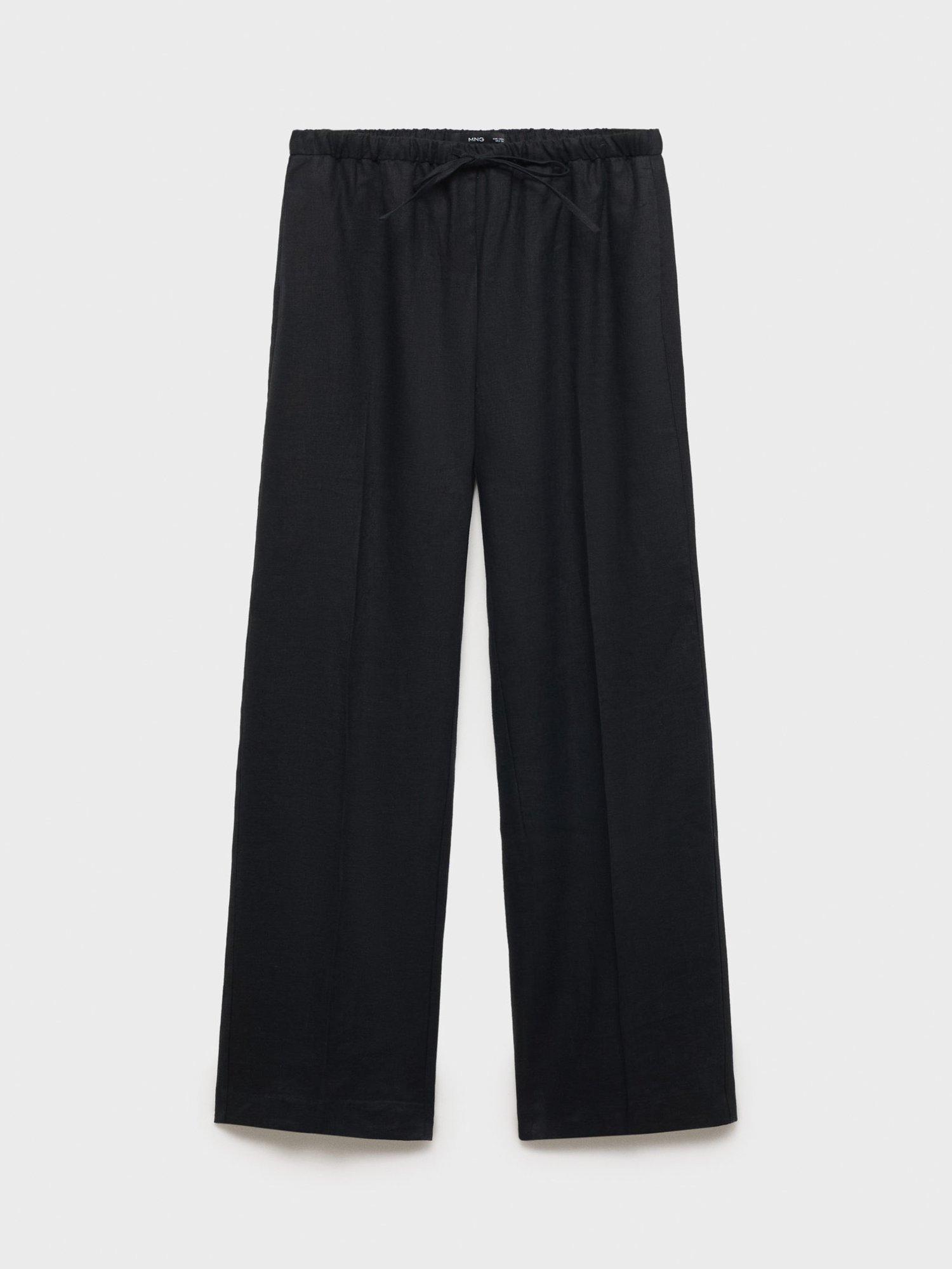 Product image 3 of 6, which shows Mango Alada Straight Pure Linen Trousers, Black, XS
