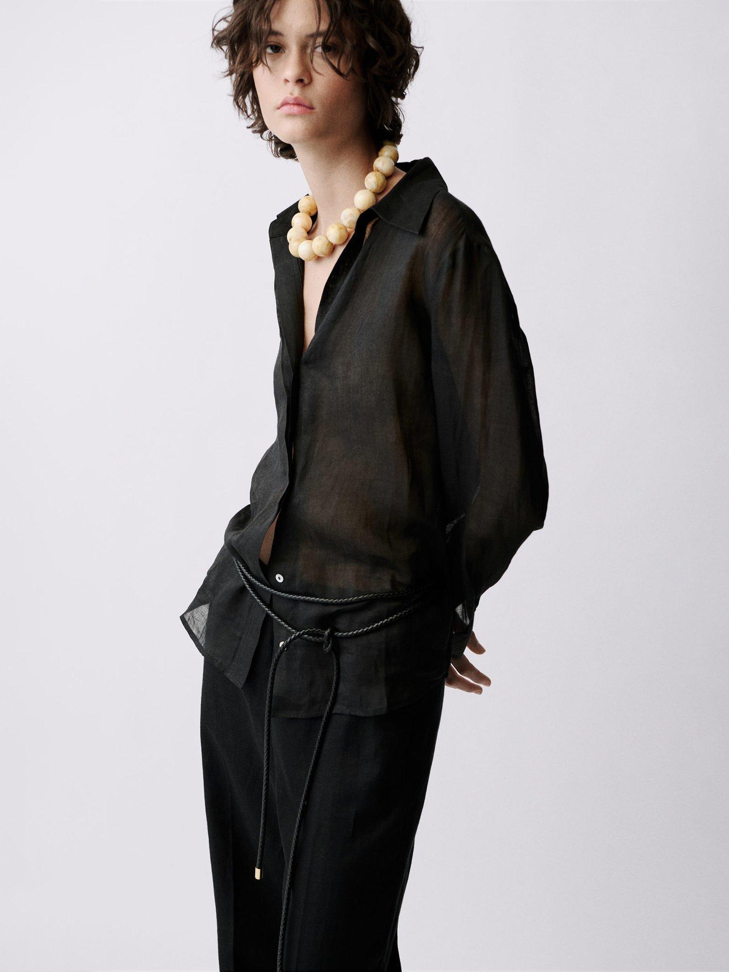 Product image 4 of 6, which shows Mango Alada Straight Pure Linen Trousers, Black, XS