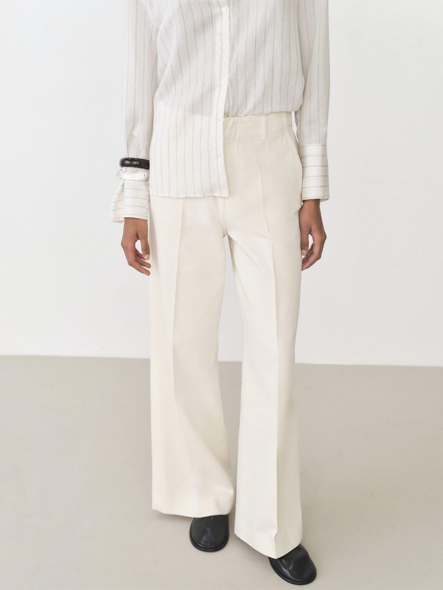 Product image 1 of 8, which shows Mango Alba Wide Leg Trousers, Light Beige, M