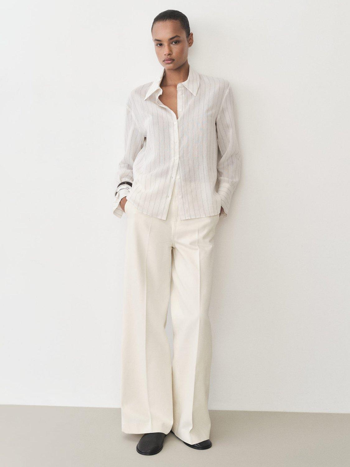 Product image 2 of 8, which shows Mango Alba Wide Leg Trousers, Light Beige, M
