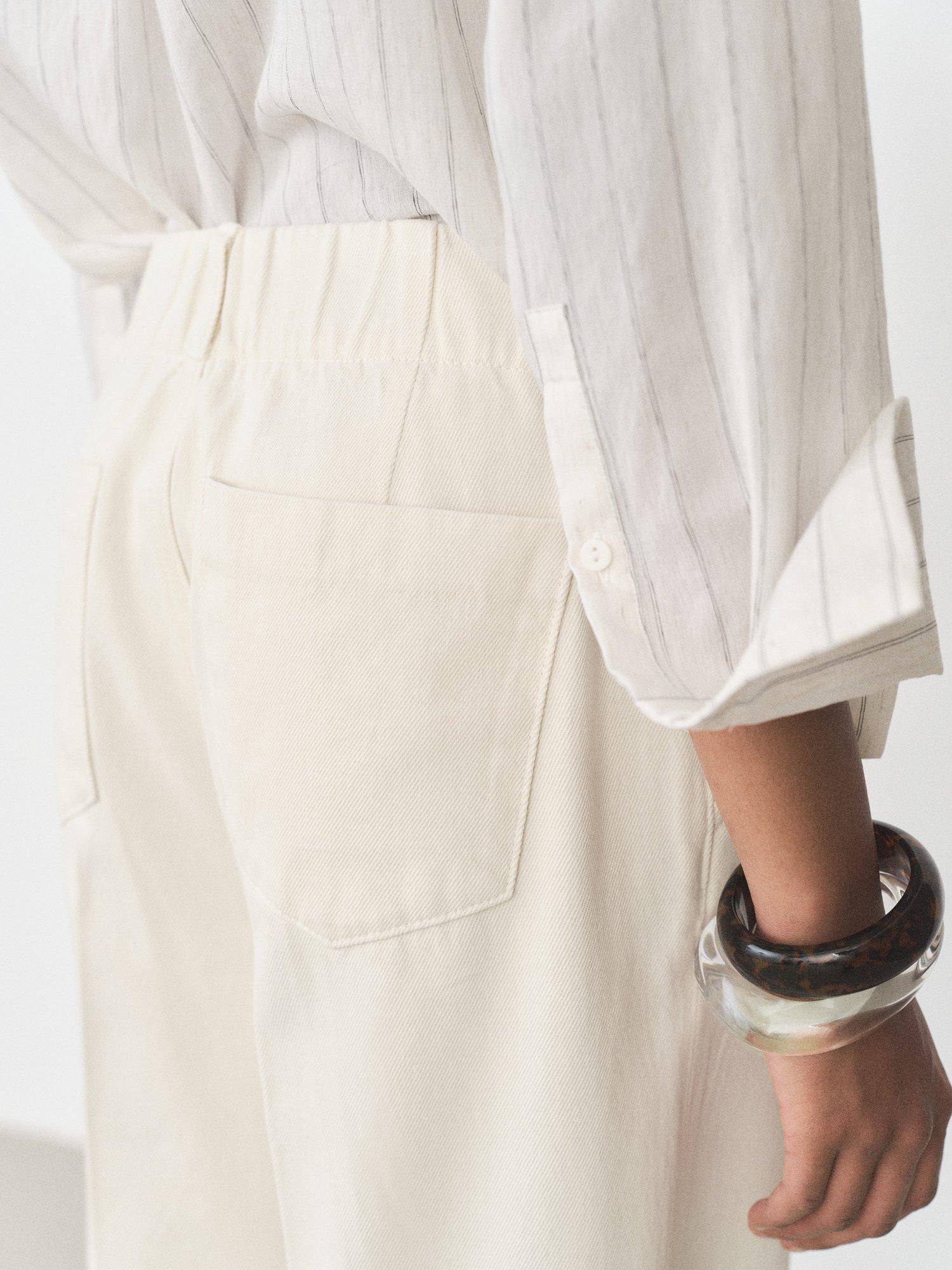 Product image 6 of 8, which shows Mango Alba Wide Leg Trousers, Light Beige, M