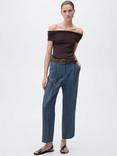Mango Brunoli Straight Pure Linen Trousers, Medium Blue