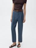 Mango Brunoli Straight Pure Linen Trousers, Medium Blue