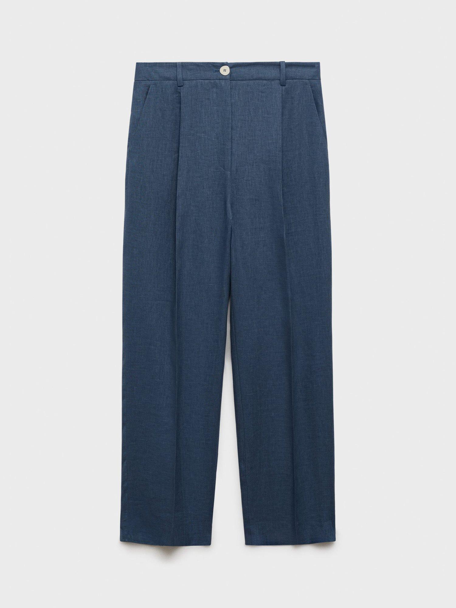 Product image 3 of 6, which shows Mango Brunoli Straight Pure Linen Trousers, Medium Blue, 10