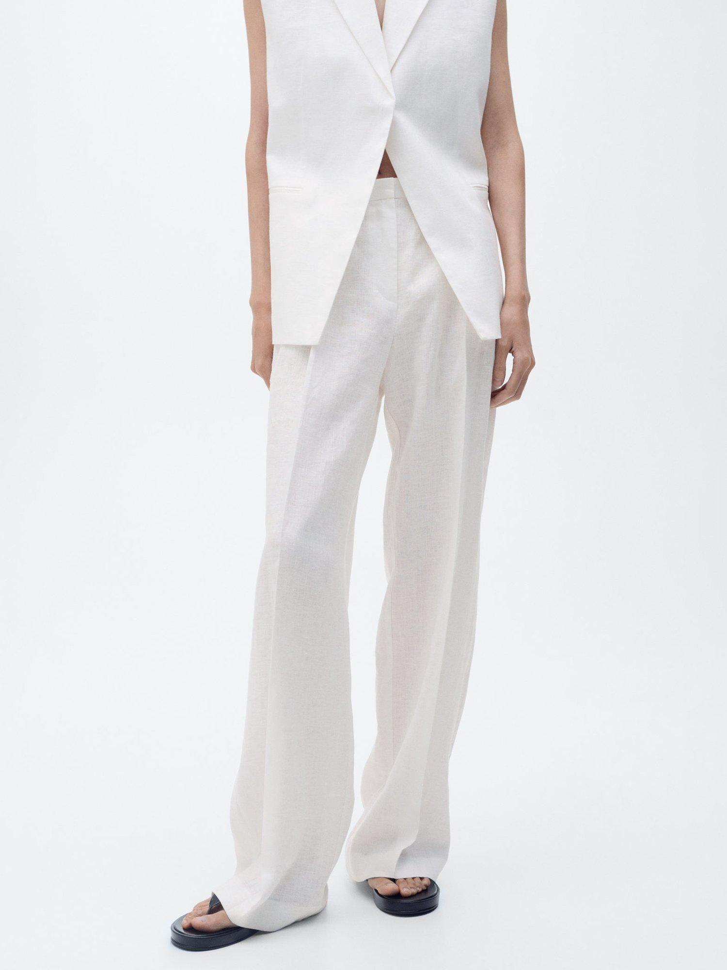 Product image 1 of 7, which shows Mango Boreli Straight Fit Pure Linen Trousers, Natural White, 12
