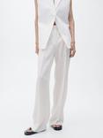 Mango Boreli Straight Fit Pure Linen Trousers, Natural White