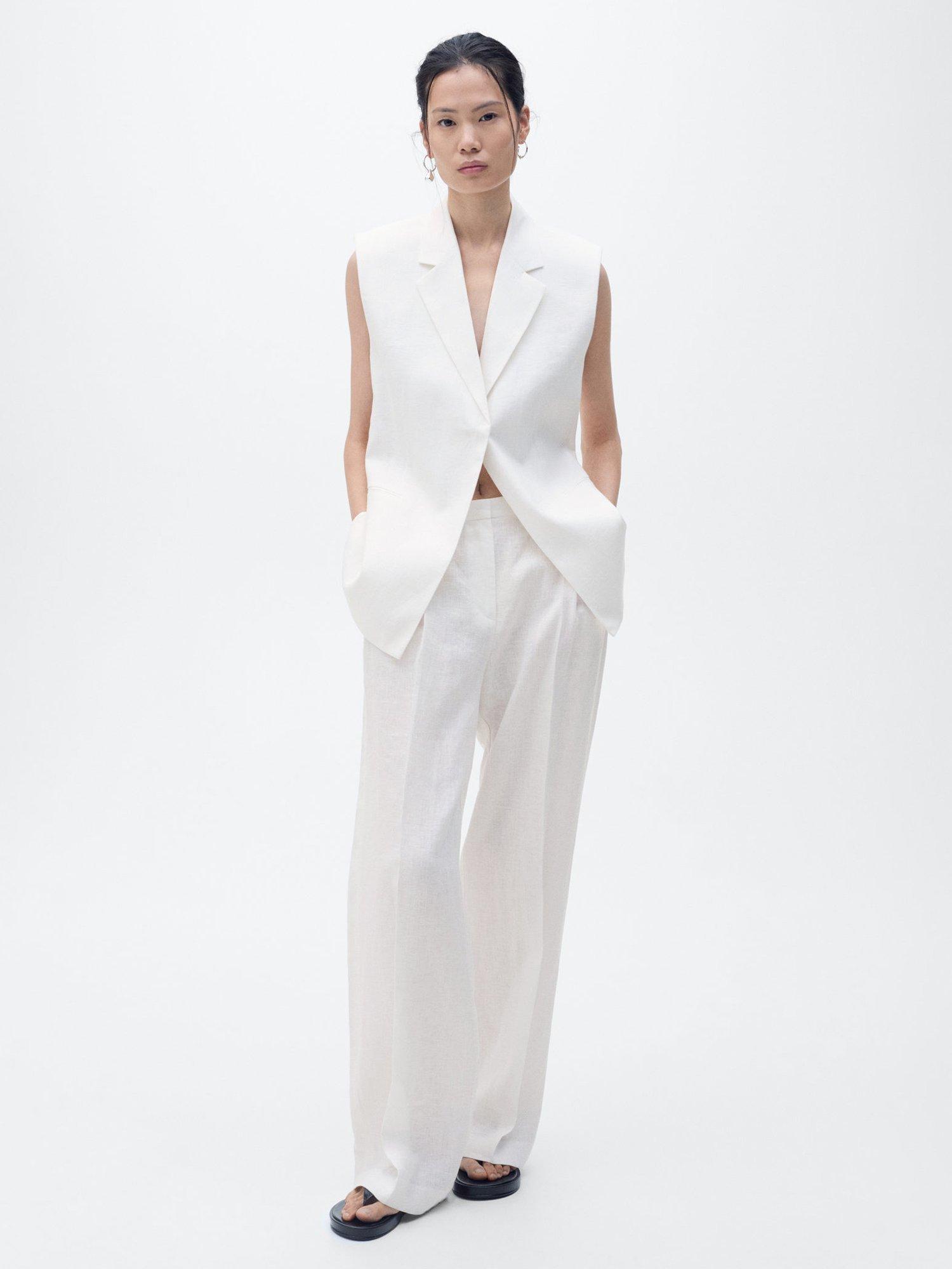 Product image 2 of 7, which shows Mango Boreli Straight Fit Pure Linen Trousers, Natural White, 12