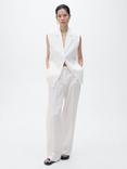 Mango Boreli Straight Fit Pure Linen Trousers, Natural White