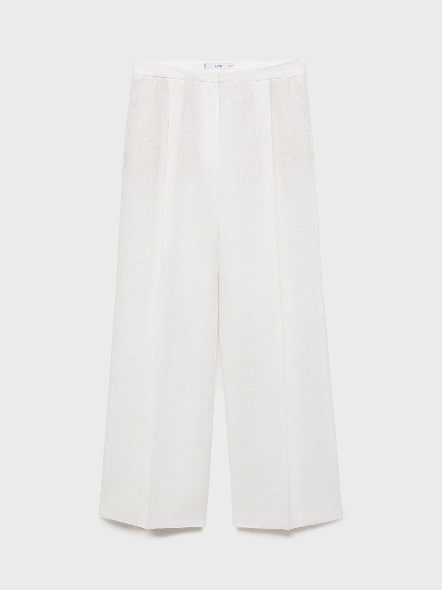 Product image 3 of 7, which shows Mango Boreli Straight Fit Pure Linen Trousers, Natural White, 12