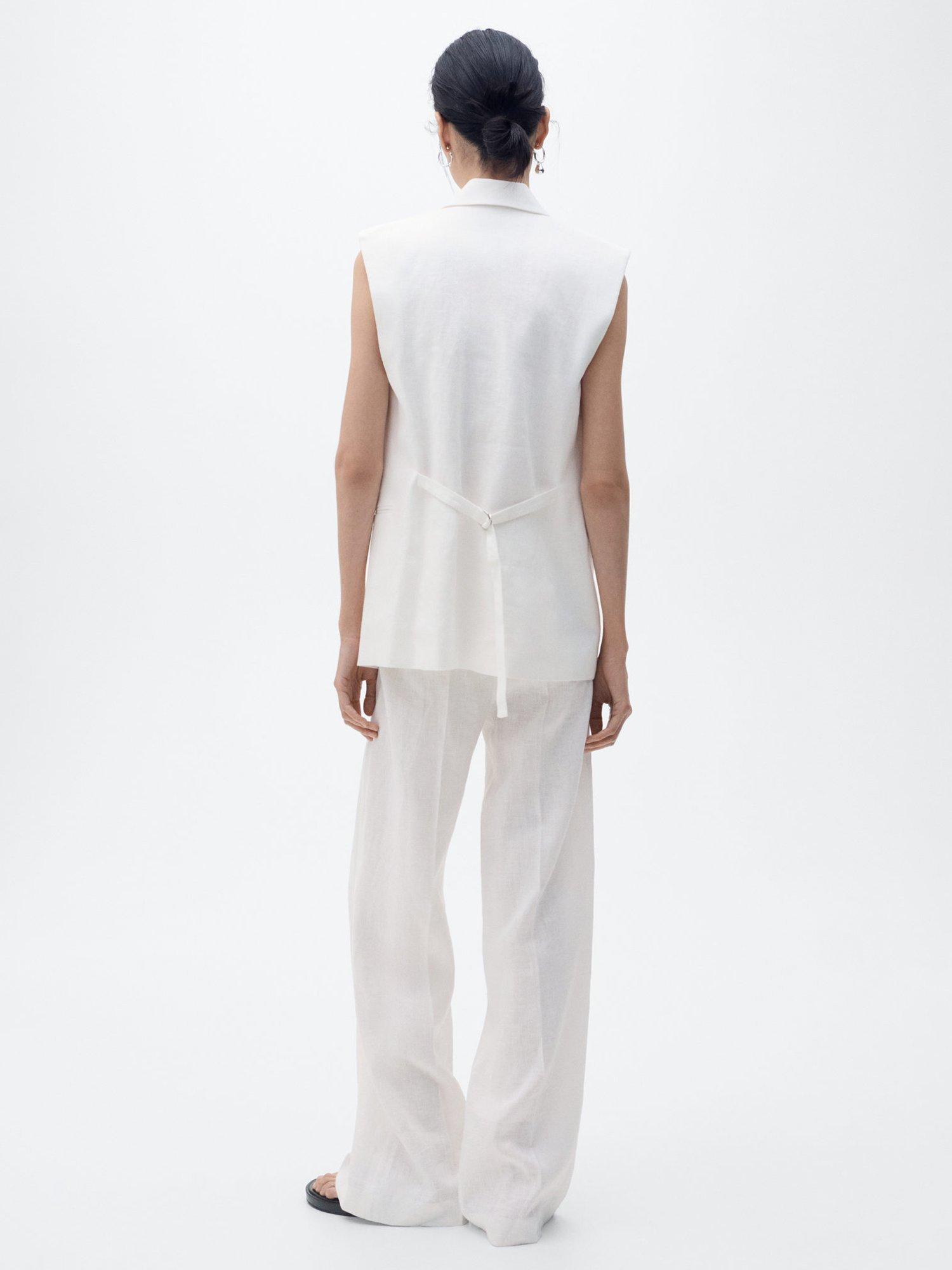 Product image 4 of 7, which shows Mango Boreli Straight Fit Pure Linen Trousers, Natural White, 12