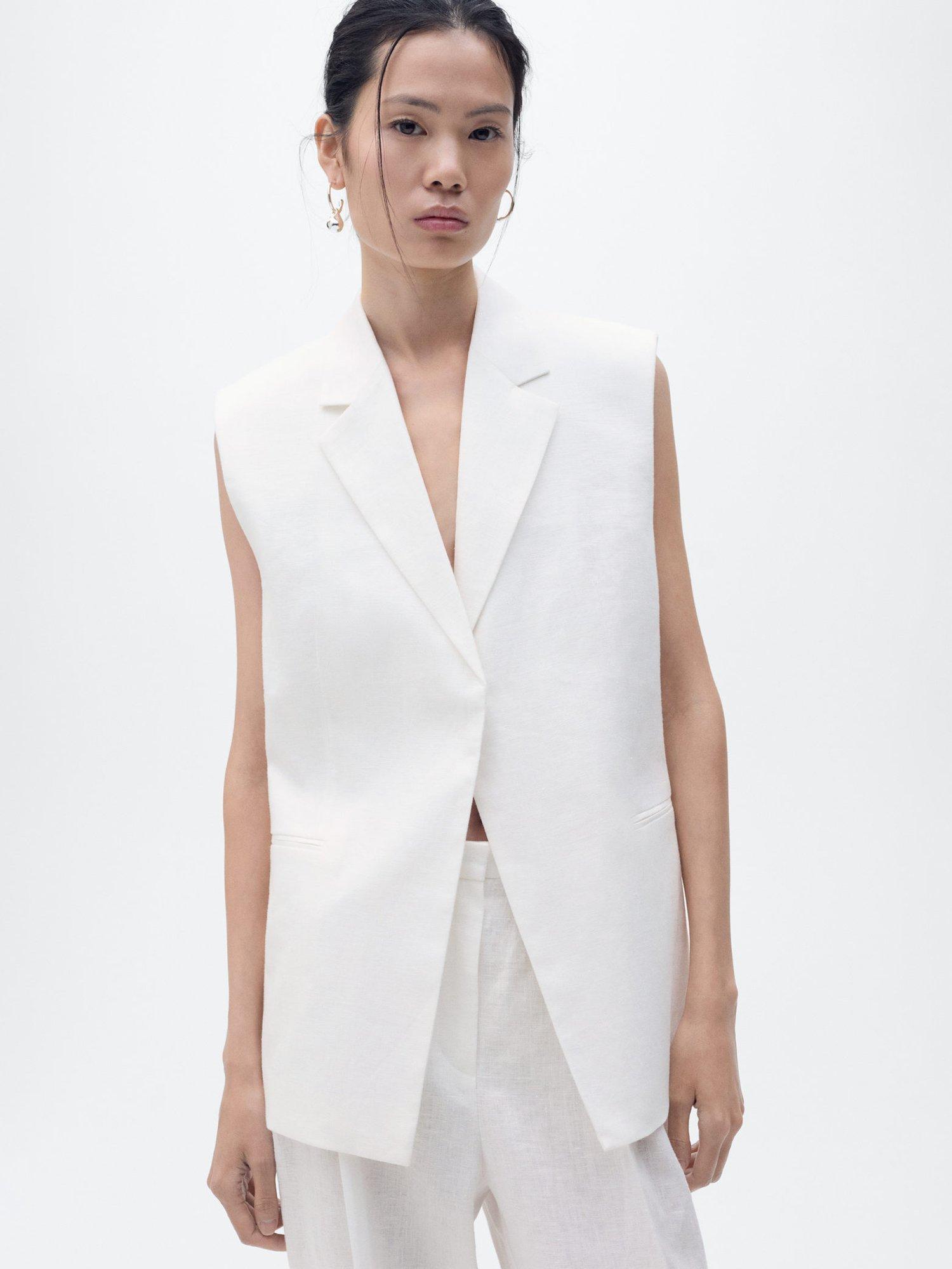 Product image 6 of 7, which shows Mango Boreli Straight Fit Pure Linen Trousers, Natural White, 12