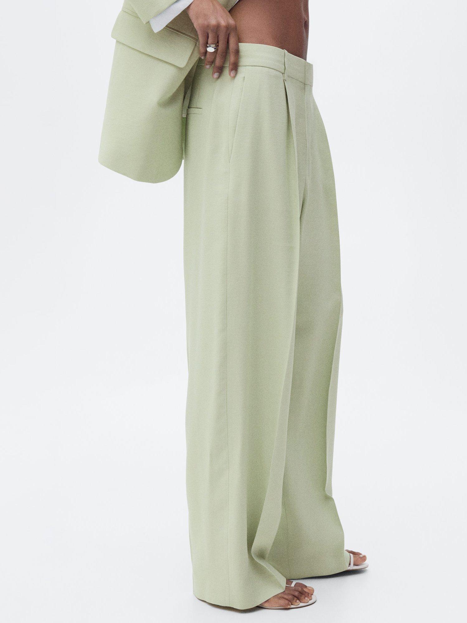 Product image 2 of 7, which shows Mango Pleat Straight Tailored Trousers, Green, 10