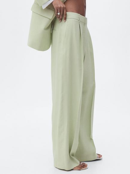 Mango Pleat Straight Tailored Trousers, Green - view 2, Green