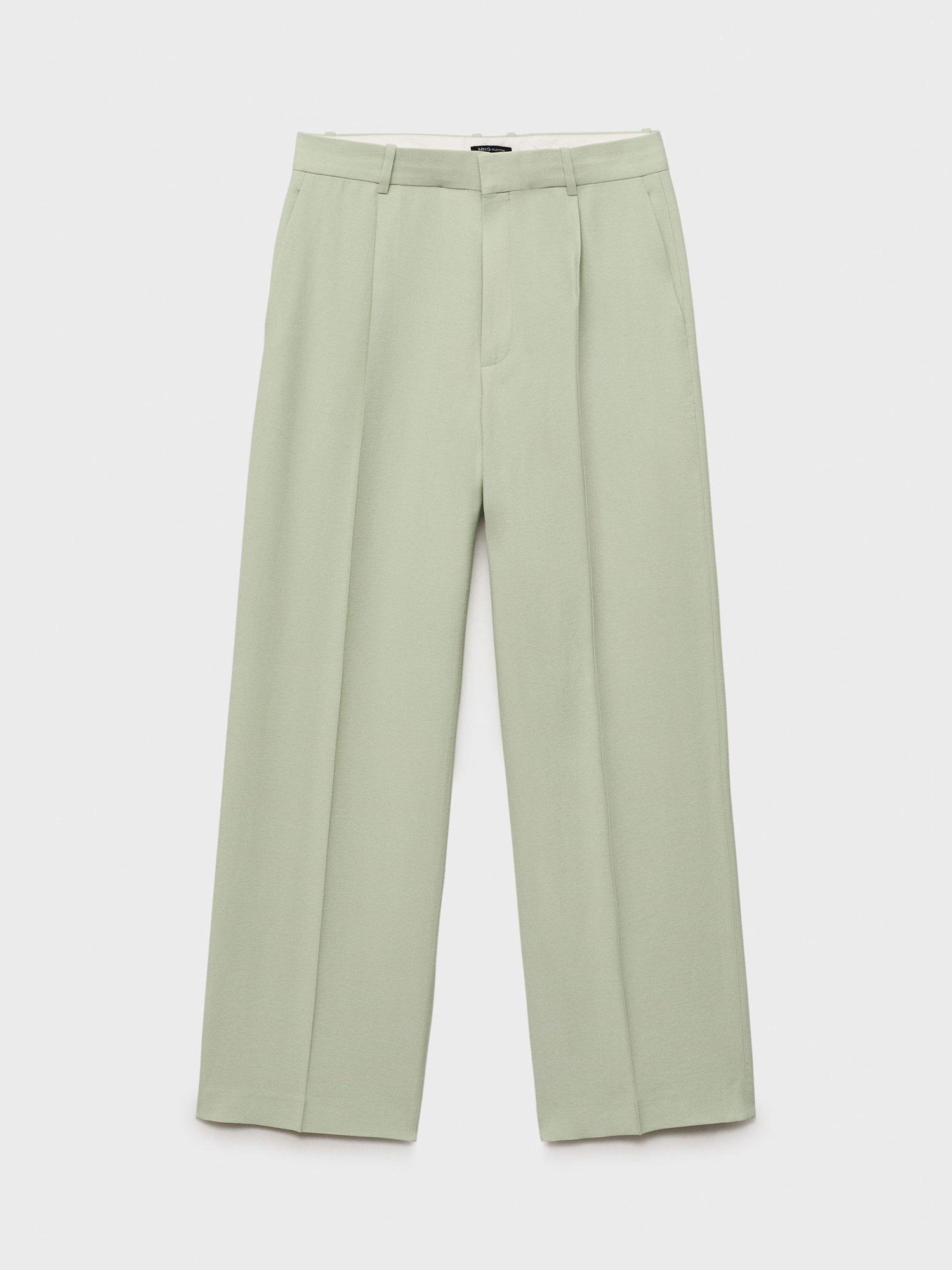 Product image 3 of 7, which shows Mango Pleat Straight Tailored Trousers, Green, 10