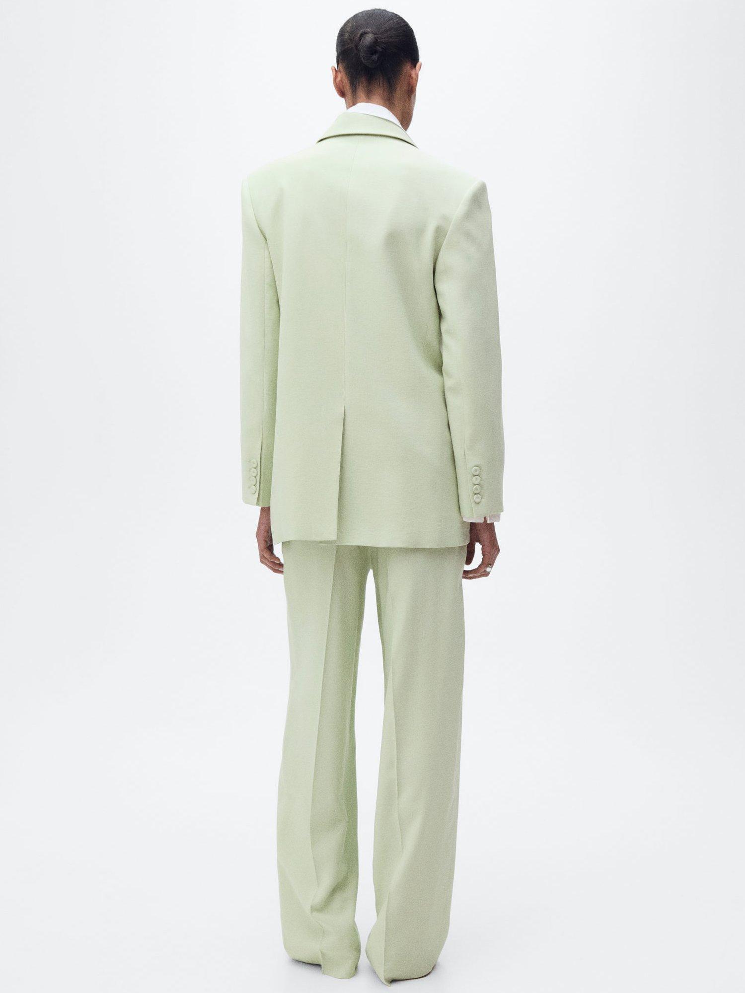 Product image 4 of 7, which shows Mango Pleat Straight Tailored Trousers, Green, 10