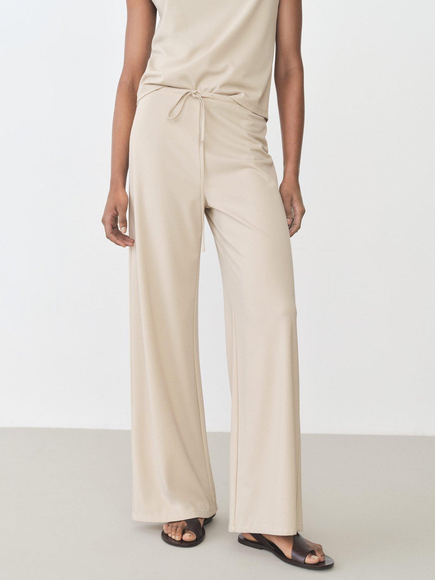 Mango Candela Wide Leg Trousers, Beige