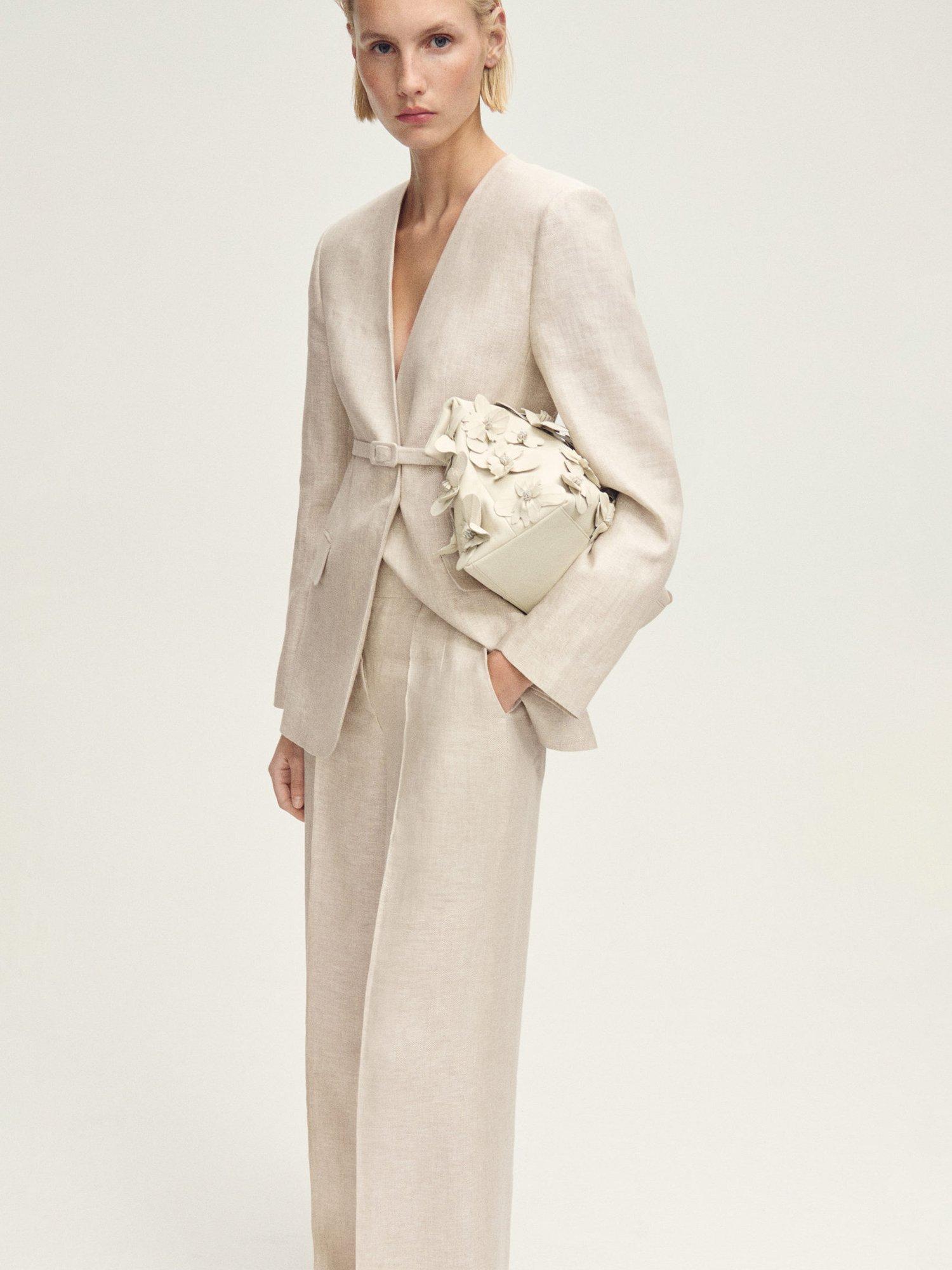 Product image 6 of 8, which shows Mango Margarit Linen Trousers, Beige, 10