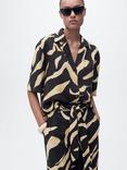 Mango Plumas Belted Abstract Trousers, Black