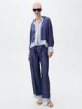 Mango Shirty Stripe Satin Trousers, Medium Blue
