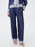 Mango Shirty Stripe Satin Trousers, Medium Blue