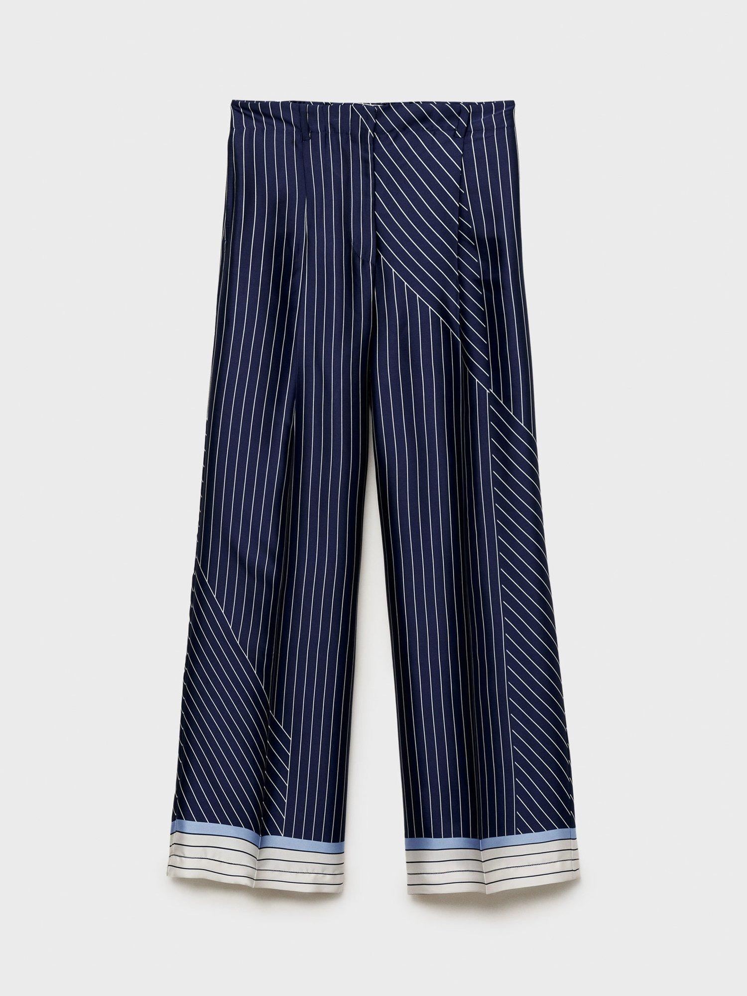 Product image 3 of 8, which shows Mango Shirty Stripe Satin Trousers, Medium Blue, L