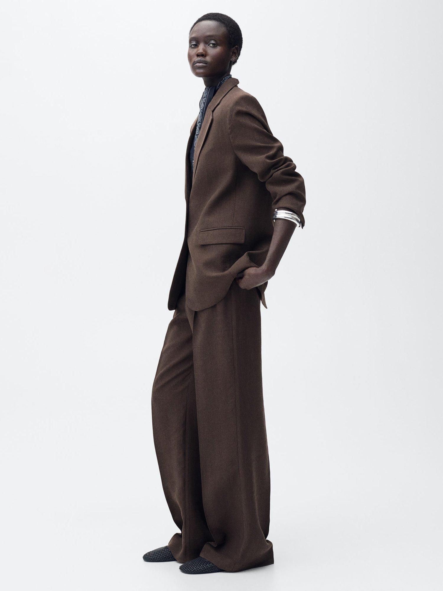 Product image 1 of 8, which shows Mango Veronica Straight Tailored Trousers, Brown, 20