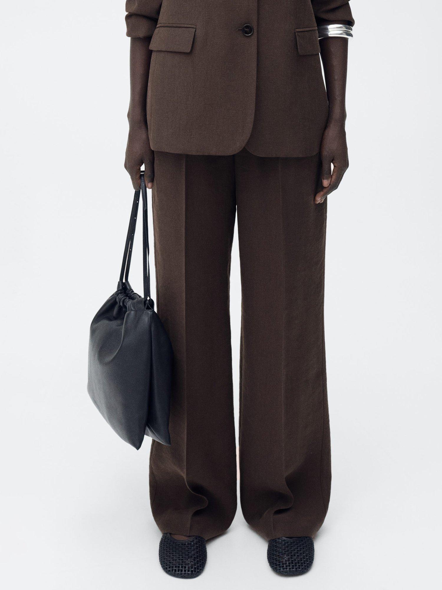 Product image 2 of 8, which shows Mango Veronica Straight Tailored Trousers, Brown, 20