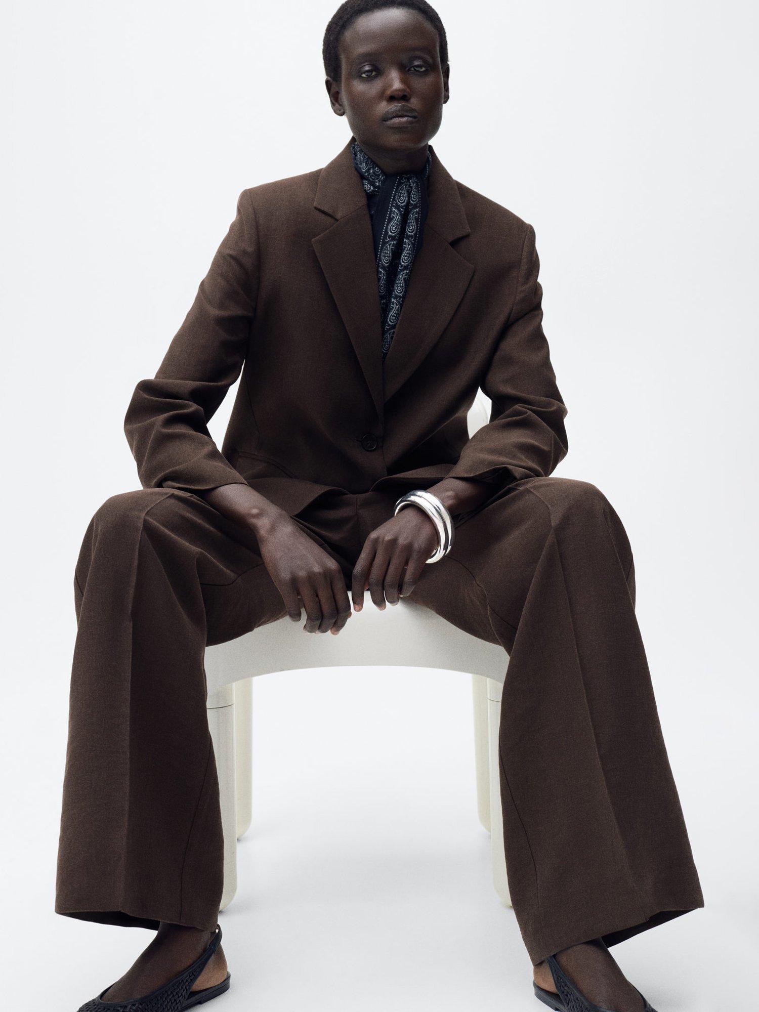 Product image 6 of 8, which shows Mango Veronica Straight Tailored Trousers, Brown, 20