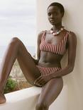Mango Edita Stripe Bikini Bottoms, Dark Brown
