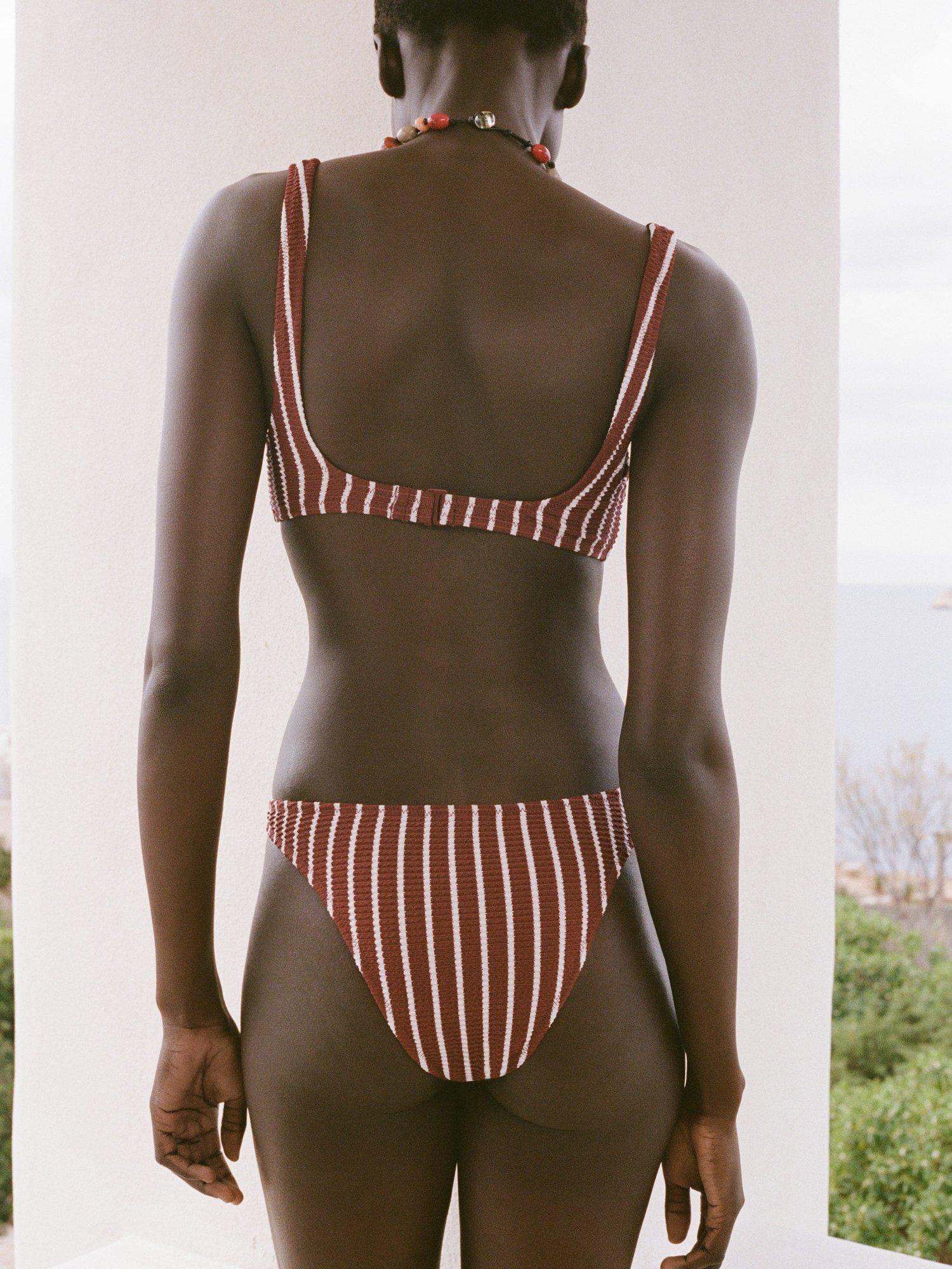 Product image 4 of 8, which shows Mango Edita Stripe Bikini Bottoms, Dark Brown, M