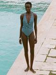 Mango Amalfi Halterneck Striped Swimsuit, Medium Blue