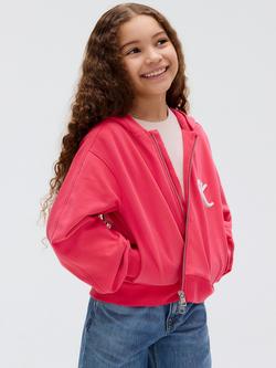 Calvin Klein Kids' Cotton Blend Zipped Relaxed Fit Hoodie, Teaberry, Teaberry