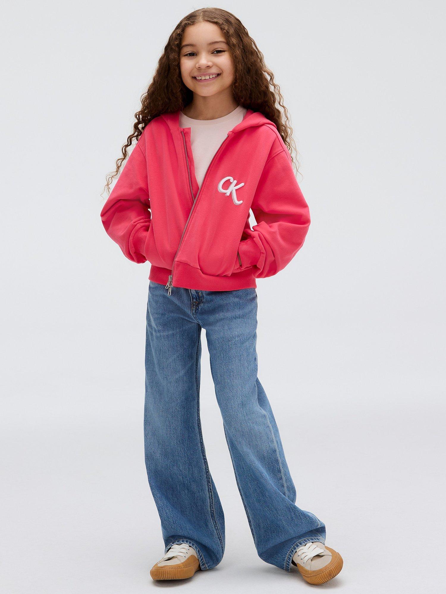 Product image 3 of 5, which shows Calvin Klein Kids' Cotton Blend Zipped Relaxed Fit Hoodie, Teaberry, 10 years