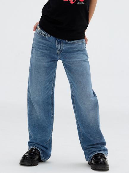 Calvin Klein Kids' High Rise Wide Leg Jeans, Authentic Denim, Authentic Denim