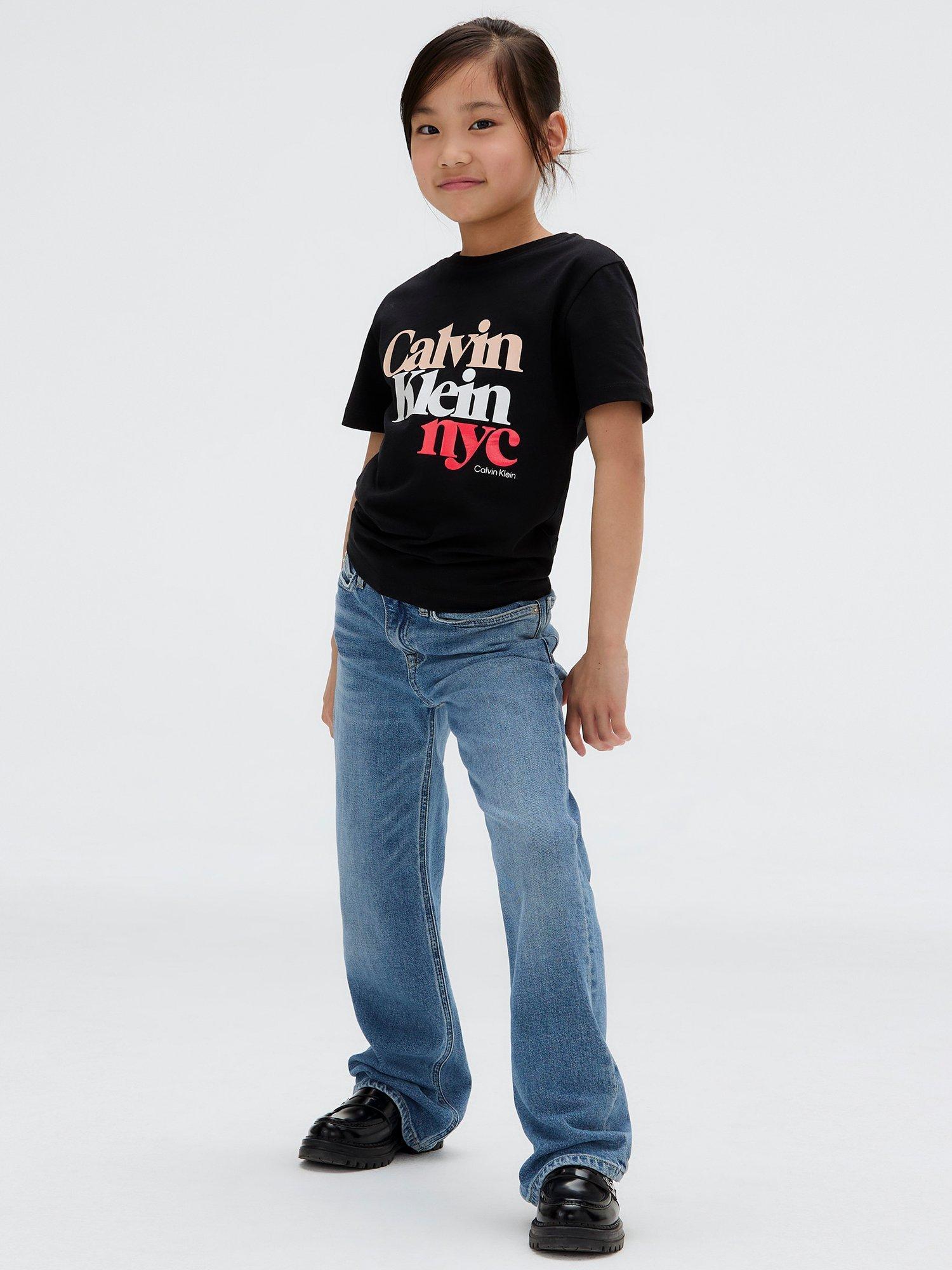 Product image 3 of 5, which shows Calvin Klein Kids' High Rise Wide Leg Jeans, Authentic Denim, 10 years