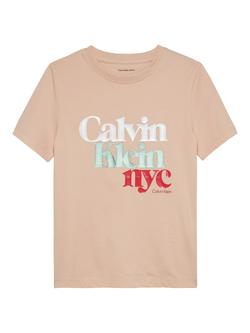 Calvin Klein Kids' Cotton Short Sleeved Logo T-Shirt, Spanish Villa, Spanish Villa