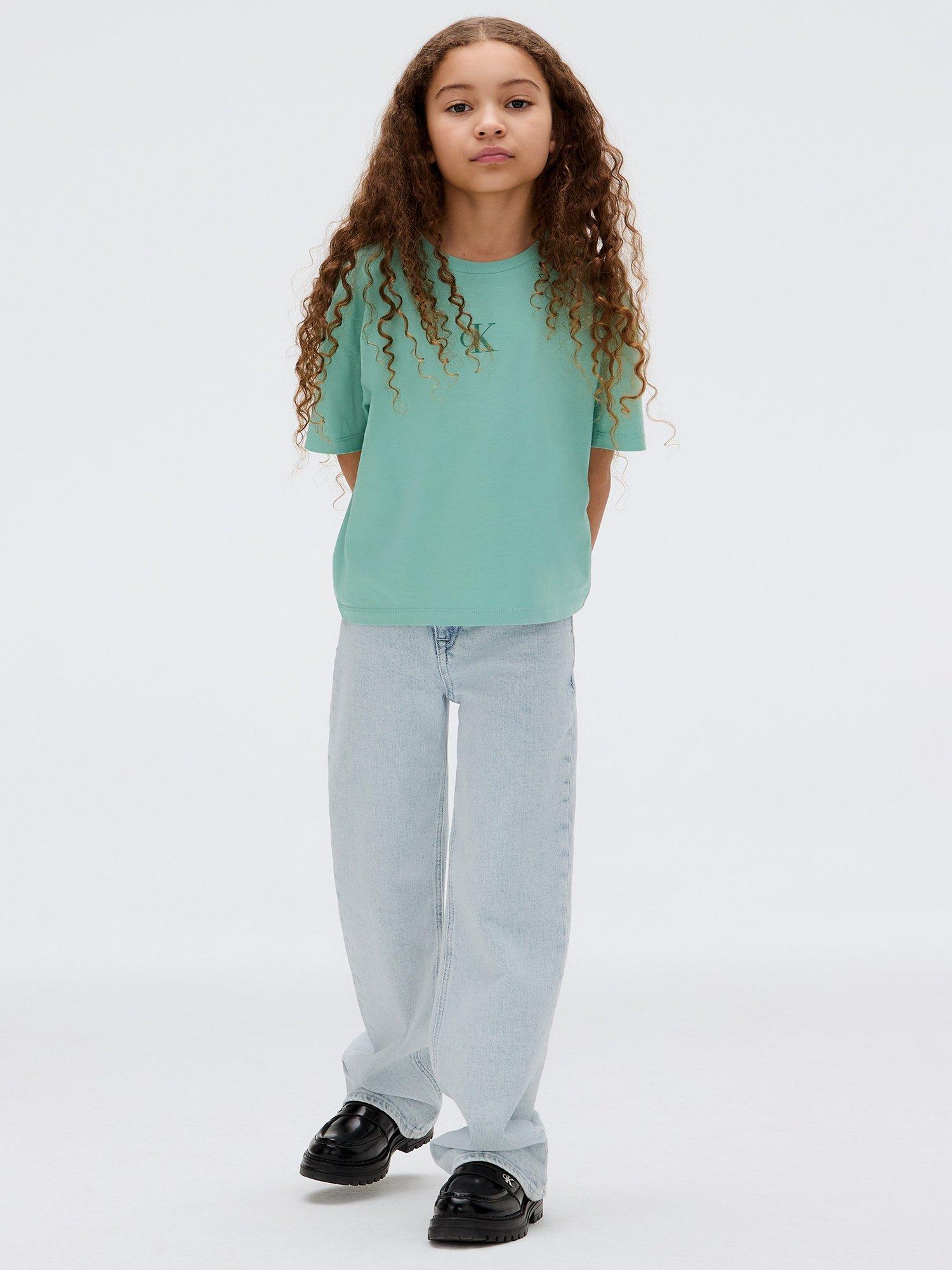 Product image 3 of 4, which shows Calvin Klein Kids' Cotton Round Neck T-Shirt, Tickled Green, 10 years