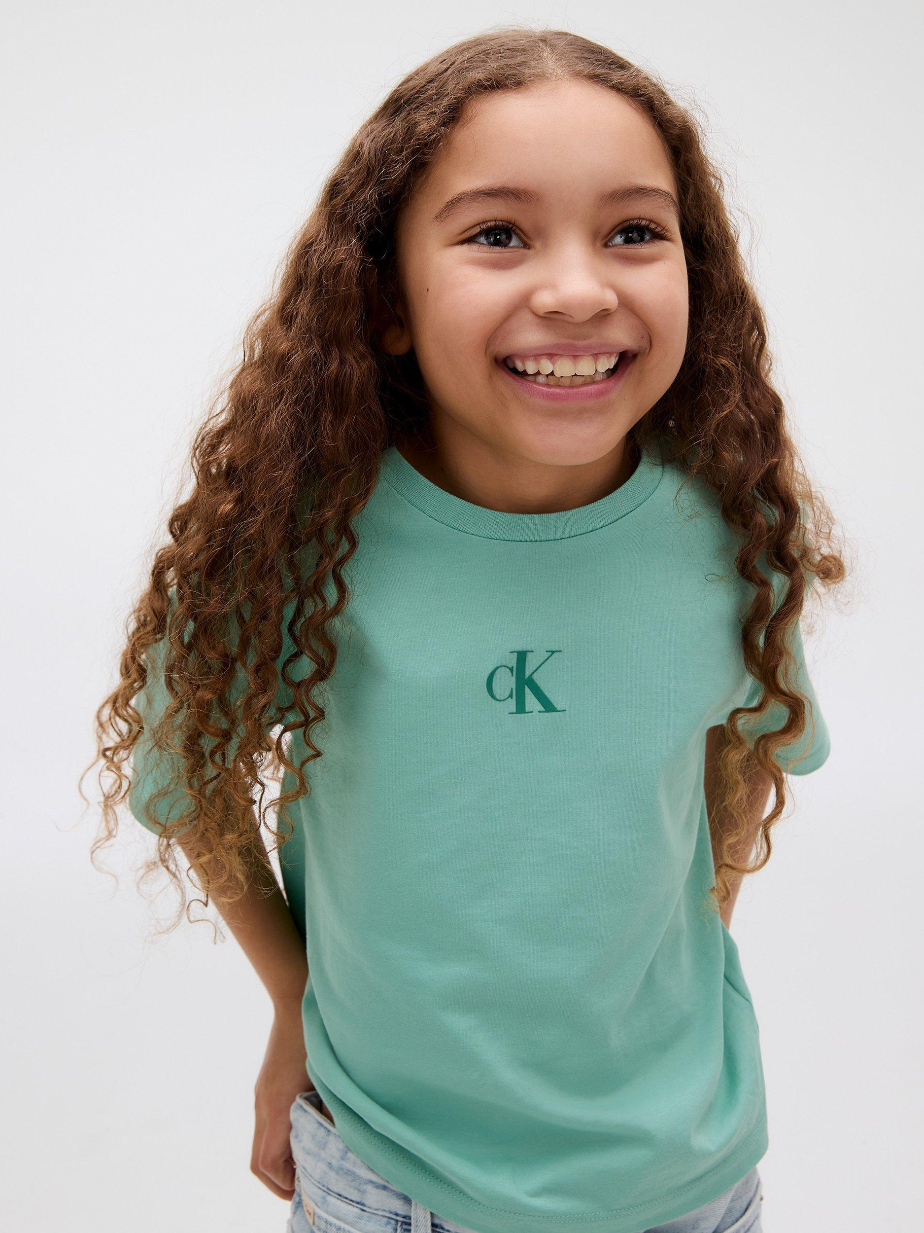 Product image 4 of 4, which shows Calvin Klein Kids' Cotton Round Neck T-Shirt, Tickled Green, 10 years