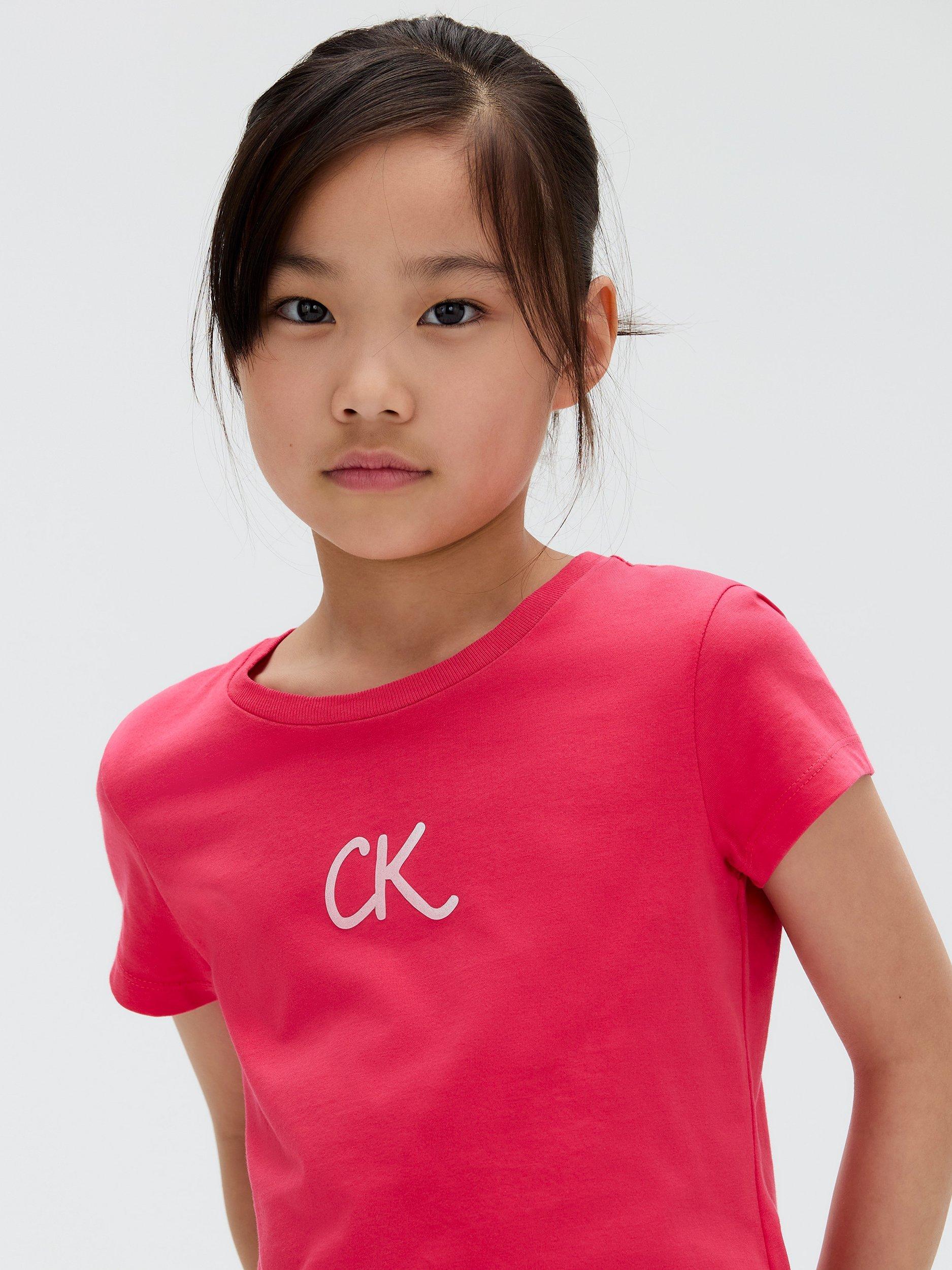 Product image 4 of 4, which shows Calvin Klein Kids' Cotton Glitter Logo T-Shirt, Teaberry, 10 years
